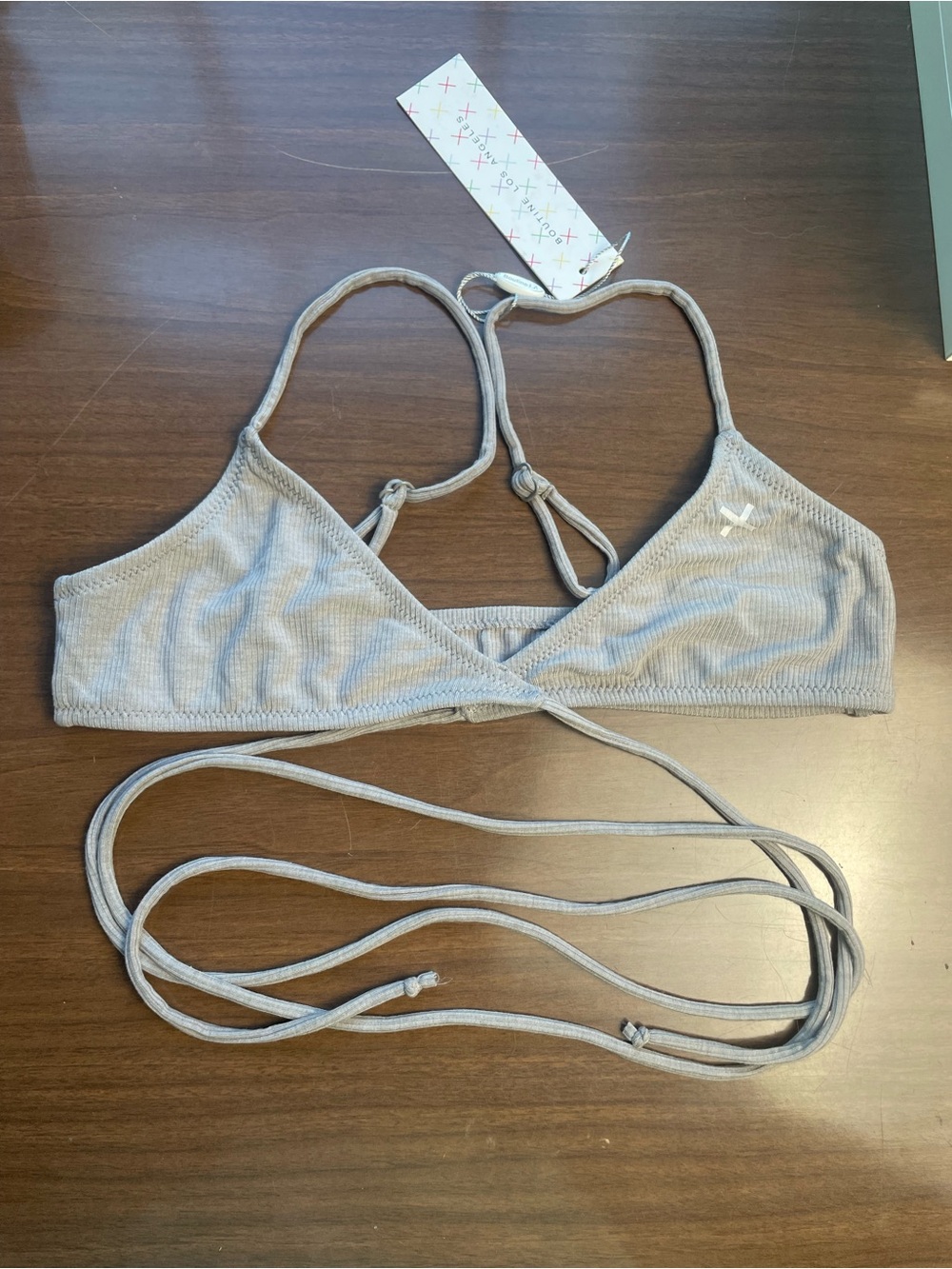 Boutine Los Angeles Ribbed Wrap Bralette - Light Gray